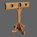 Rustic Wooden Stand Featuring Three Circular Holes And Cross Base Design 3d model