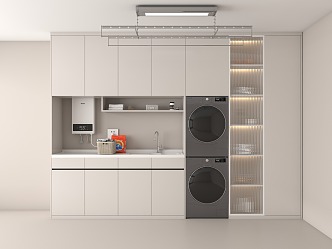 Modern washing machine cabinet balcony cabinet dryer drying rack washing machine gas water heater 3d model