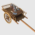 Traditional Wooden Cart With Spoked Wheel Clay Pots And Axe On Board