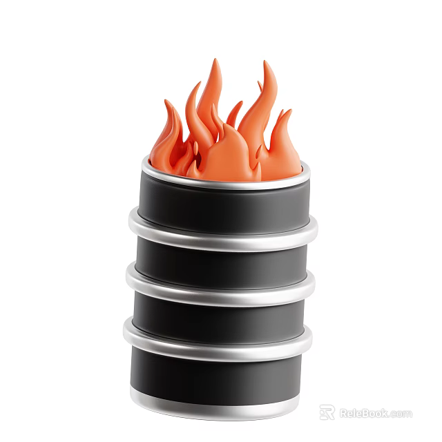 Multi Layered Black Cylindrical Decorative Ornament Set With Orange Flame Design On Top 3d model 