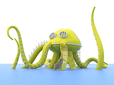 Yellow Octopus Shaped Play Equipment With Slide And Curved Tentacles For Children 3d model
