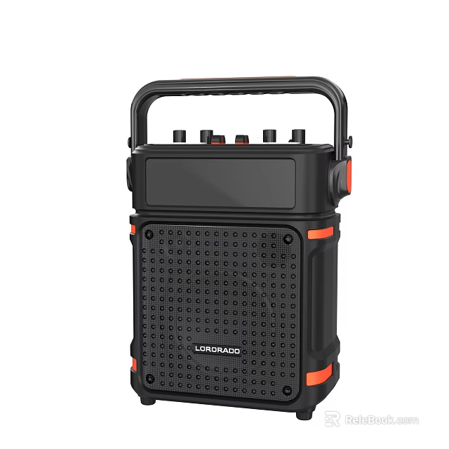 High Quality Black Portable Speaker With Handle And Orange Accents Mesh Design 3d model 