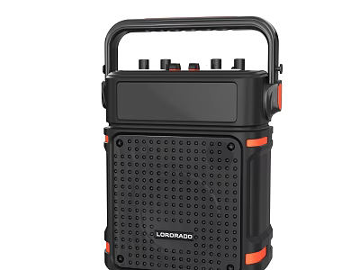 High Quality Black Portable Speaker With Handle And Orange Accents Mesh Design 3d model