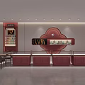 Elegant Jewelry Store Interior With Red Display Counters Flower Shaped Wall Decor And Recessed Lighting