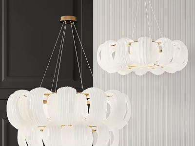 White Modern Chandelier with Gold Brass Circular Rings Hanging in Interior Design 3d model