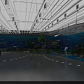 Aquarium Exhibit With Curved Glass Wall Colorful Fish Underwater Plants And Flooring Markers