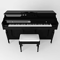 Elegant Black Upright Piano With White Padded Bench And Classic Style
