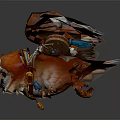 Flying Orange White Feathered Bird With Decorative Blue Gold Saddle As Mythical Rider's Companion