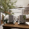 Modern Beauty Hair Salon Interior Design With Mirrors Chairs Green Plants And Wooden Ceiling