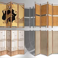 Traditional Room Divider With Bamboo Panels Wooden Frames And Various Patterns 3d model