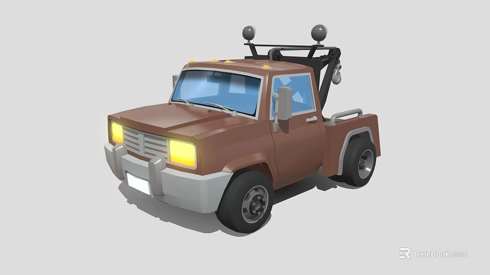 Brown Utility Vehicle Featuring Tow Equipment Sturdy Build and Front Yellow Headlights 3d model 