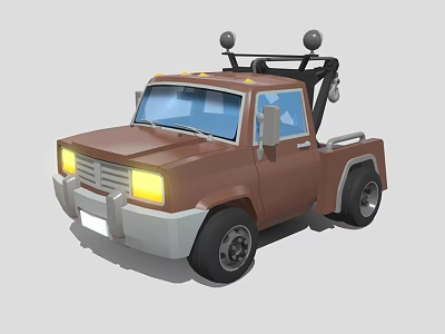 Brown Utility Vehicle Featuring Tow Equipment Sturdy Build and Front Yellow Headlights 3d model