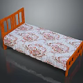 Wooden Bed Frame With Floral Pattern Bed Sheet And Classic Wooden Structure