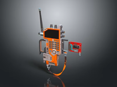 Orange Handheld Weapon With Antenna Display Keypad And Red Accessory Cable 3d model