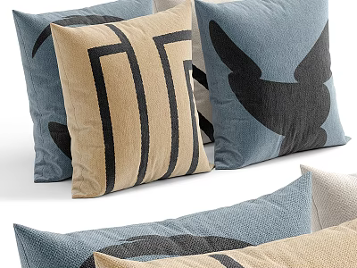 Decorative Pillows In Blue And Beige With Geometric And Abstract Designs Modern Knitted Fabric Set 3d model