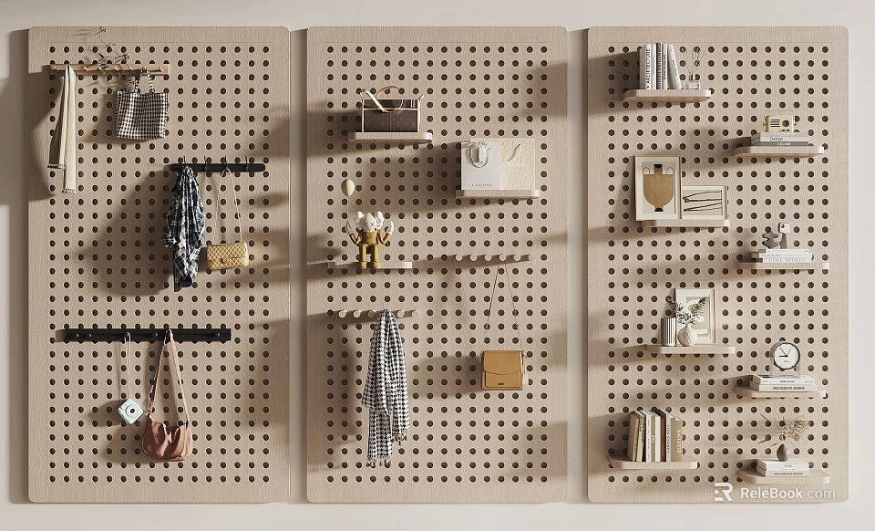Stylish Pegboard Wall Decor With Hanging Accessories Small Items And Decorative Pieces 3d model 
