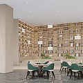 Modern Sales Office Negotiation Area With Full Wall Wooden Bookshelf And Comfortable Elegant Seats