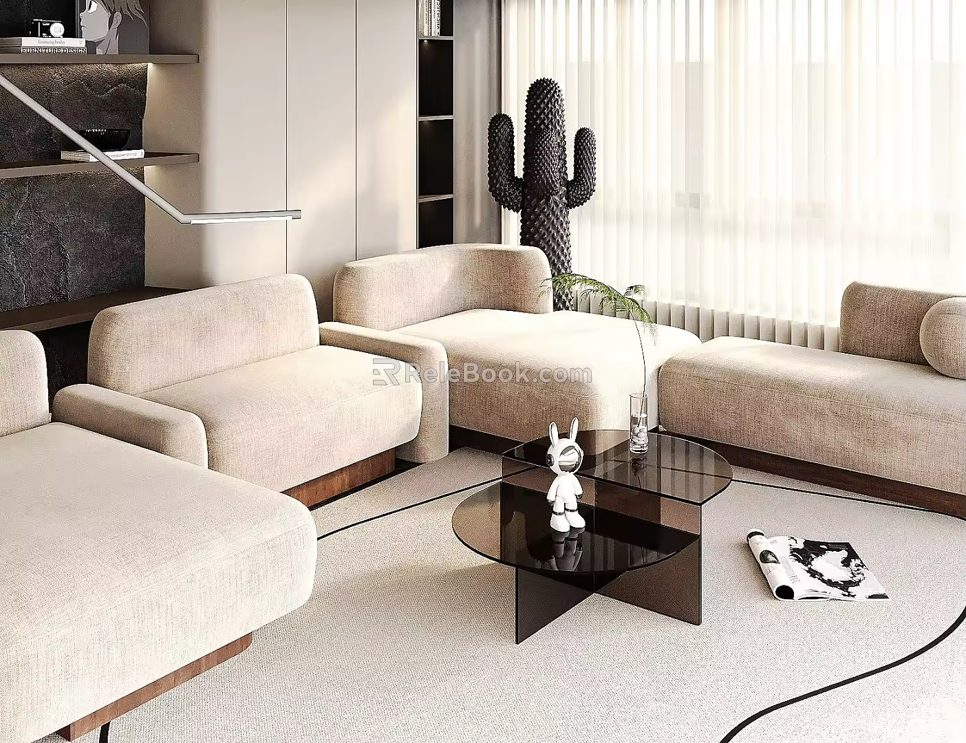 Modern Sofa Coffee Table Combination Cream Sofa Combination 3d model