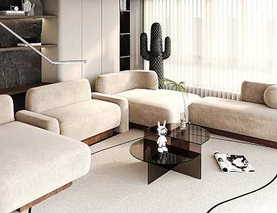 Modern Sofa Coffee Table Combination Cream Sofa Combination 3d model