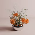 Elegant Floral Arrangement In Silver Vase With Orange White Flowers And Feathery Accents