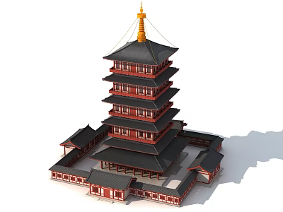 Traditional Chinese Pagoda With Multiple Tiers Black Roofs Red Walls And Golden Top 3d model