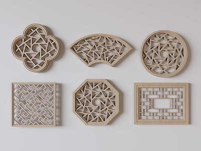 New Chinese-style openwork window openwork window lattice window wooden openwork window 3d model