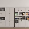 White Office Storage Cabinets With Multiple Doors Drawers And Office Supplies Files Books Folders