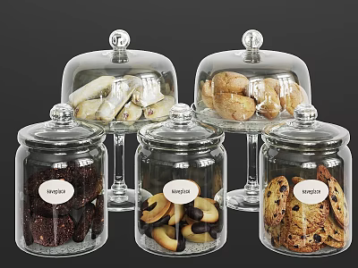 Assorted Biscuits Cookies and Chocolate in Glass Jars and Domes 3d model