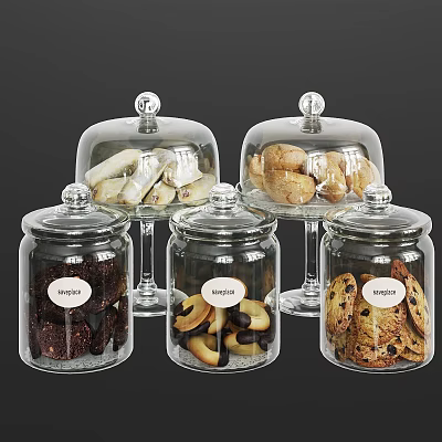Assorted Biscuits Cookies and Chocolate in Glass Jars and Domes 3d model