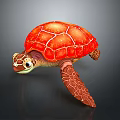 Vibrant Red Shelled Sea Turtle With Detailed Eyes And Brown Limbs In Illustration