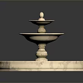 Three Tiered Stone Fountain With Circular Basin And Decorative Pedestal