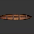 Wooden Boat With Traditional Design Solid Wood Seats And Blue Accents On Gray Background