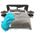 Modern Double Bed With Grey Bedding Blue Blanket And Bedside Table 3d model