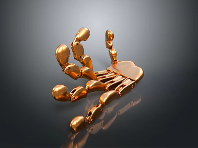 Golden Metal Skeleton Hand Decorative Home Living Accessory With Dark Reflective Background 3d model