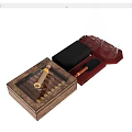 Open Wooden Cigar Box With Cigars And Accessories Displayed Inside 3d model