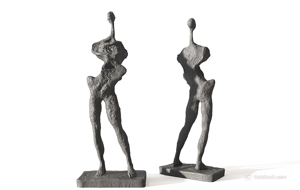 Abstract Human Form Decorative Sculpture Set With Textured Surface And Square Base 3d model 