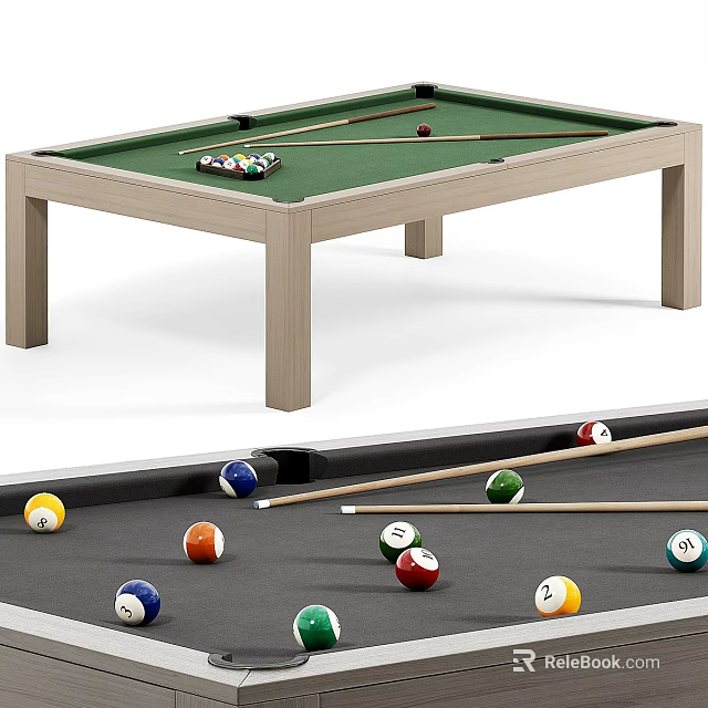 Billiard Room Interior With Green Pool Table Scattered Balls And Cues 3d model