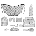 Chic Decorative Ornament Set With Leather Handbag Stainless Steel Flask White Cap And Vintage Typewriter