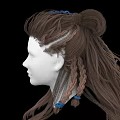 Hair Jewelry Accessories With Blue Decorations On Braided Brown Hair Mannequin Head