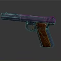 Classic Handgun With Black Metal Frame And Wooden Grip Design