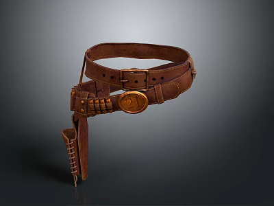 Brown Leather Belt With Decorative Metal Buckle And Classic Design Features 3d model