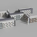 Modern School Buildings Complex With Multi Story Structure And Neatly Arranged Windows 3d model