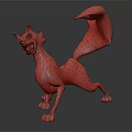3D Crafted Stylized Fox Creature With Orange White Fur Black Markings In Dynamic Pose