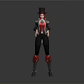 Game Movie Character With Red Hair Top Hat Red Black Outfit Long Boots And Confident Stance