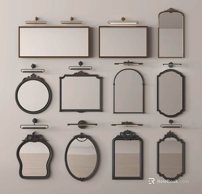 Different Shaped Mirrors With Decorative Frames For Home Wall Decoration 3d model