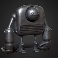 Robot Character With Metallic Design Round Head And Mechanical Limbs 3d model