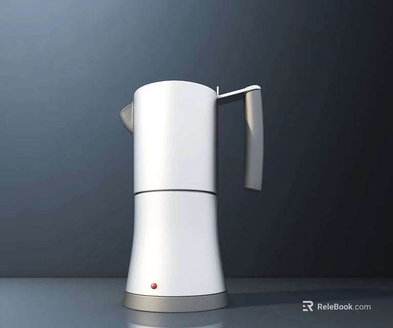 White Kitchen Coffee Maker With Handle And Red Dot On Bottom Against Dark Background 3d model