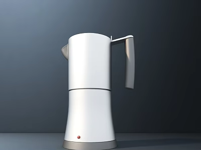 White Kitchen Coffee Maker With Handle And Red Dot On Bottom Against Dark Background 3d model