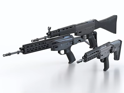 Modern Tactical Weapons Black Rifle and Pistol with Ergonomic Grip Metal Design 3d model