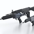 Modern Tactical Weapons Black Rifle and Pistol with Ergonomic Grip Metal Design